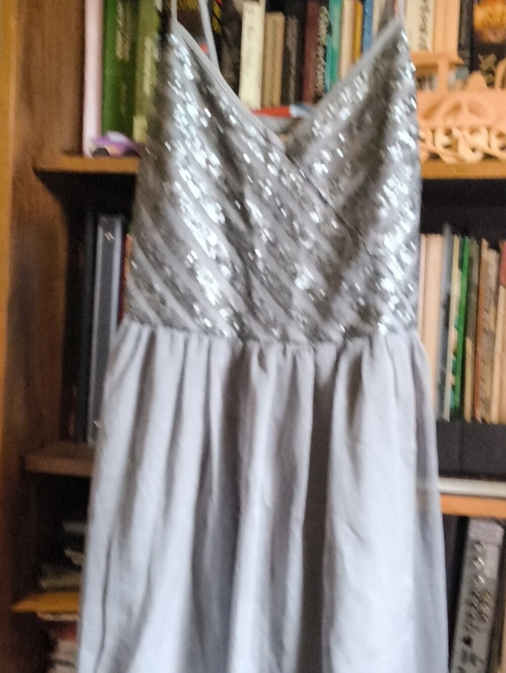 Silver Sequin Bodice Spaghetti Strap Top